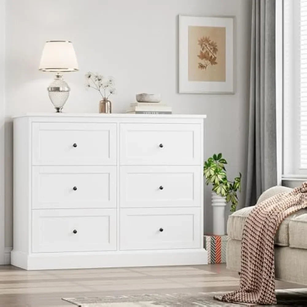 MARLEY Modern White 6 Drawer Dresser - Stylish Bedroom Storage 42.5''
