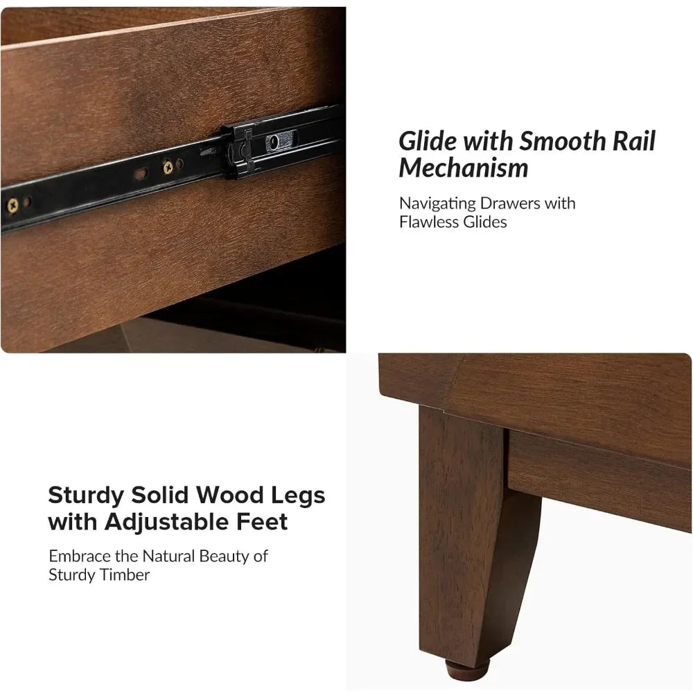 MAGGIE Modern Wooden Nightstand Set of 2 - 32'' Wide 2-Drawer Hexagonal Design with Charging Station
