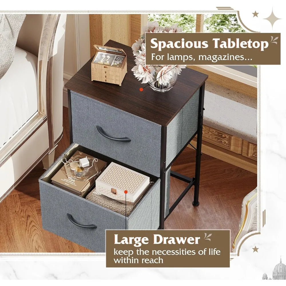 AURELIA Modern Minimalist 2-Drawer Fabric Nightstand - 15.7'' Wide