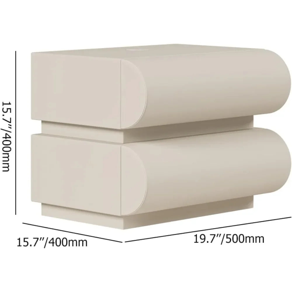 REBECCA Modern White Leather Smart Nightstand - 18'' Bedside Table with Wireless Charging & 2 Drawers