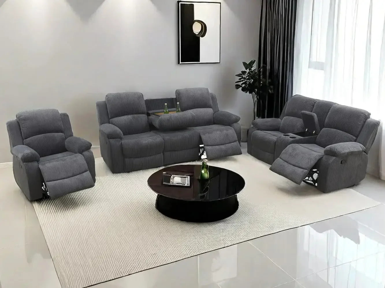 MORGAN Sofa Set 3PCS Fabric Recliner Set- 82" W