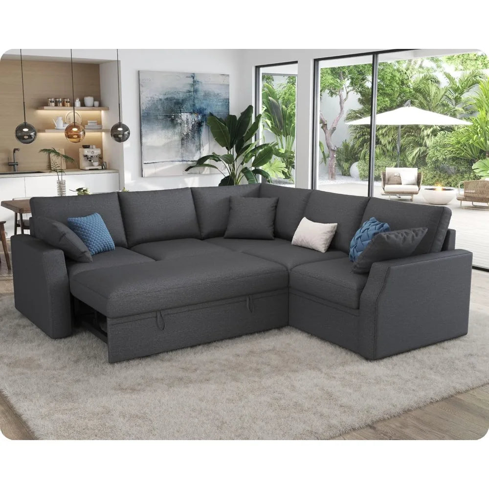 LONDYN Kirelan Modern L-Shaped Sleeper Sofa with Pull-Out Bed & Storage – Sectional Couch – 85" W