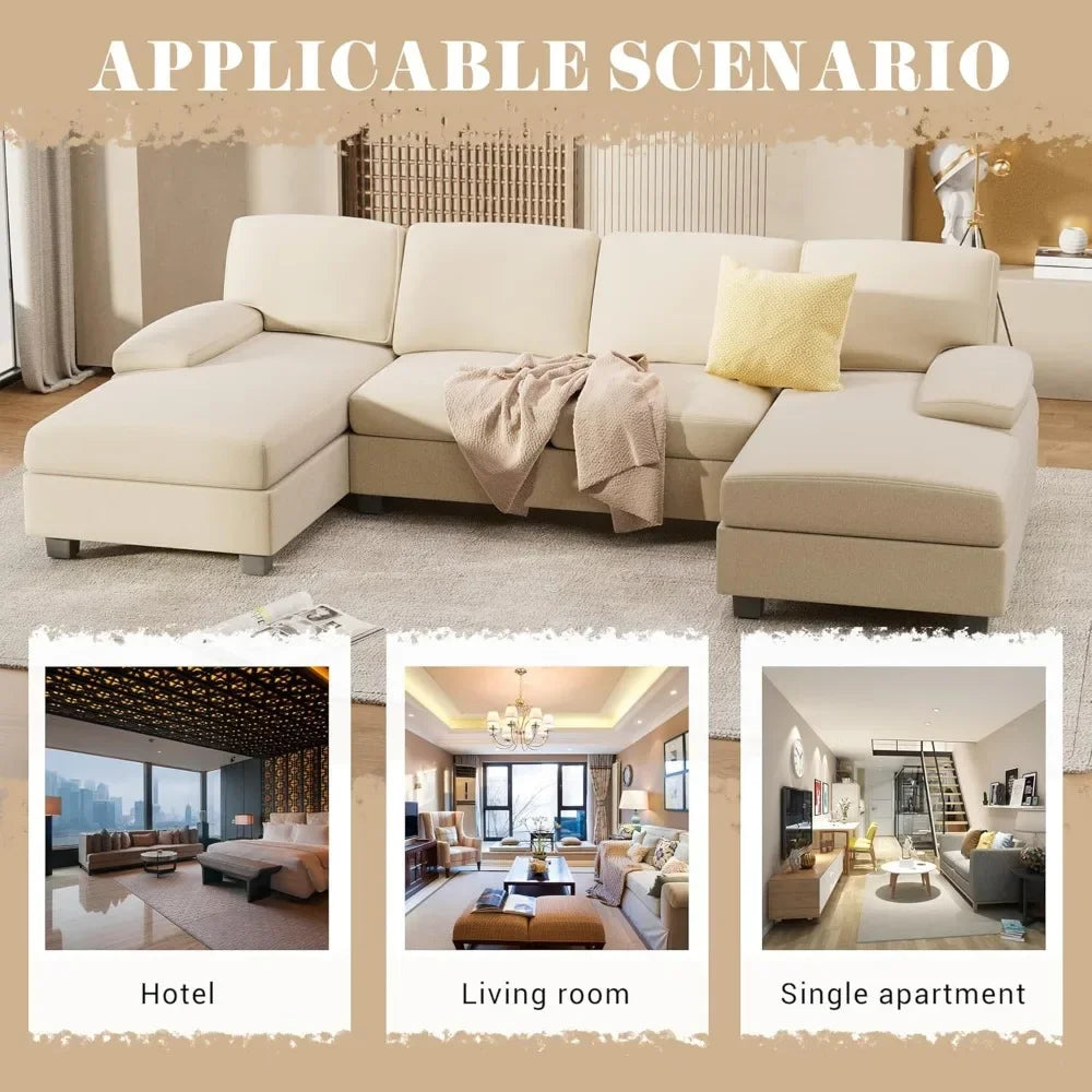 TRISTAN Minimalist Modern U-Shaped Modular Sectional Sofa Sleeper Fabric Couch - 110.2"W