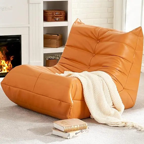 CHARLI Caterra 38'' Faux Leather Bean Bag Sofa – Mid-Century Lounger Style