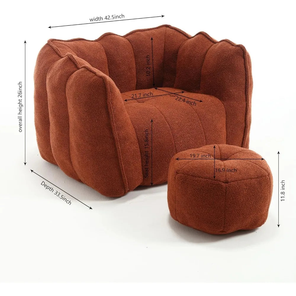 RAEGAN Nuvella Square Chenille Bean Bag Chair with Footstool - 33.5'' Wide, Cozy Lounge Sofa for Adults