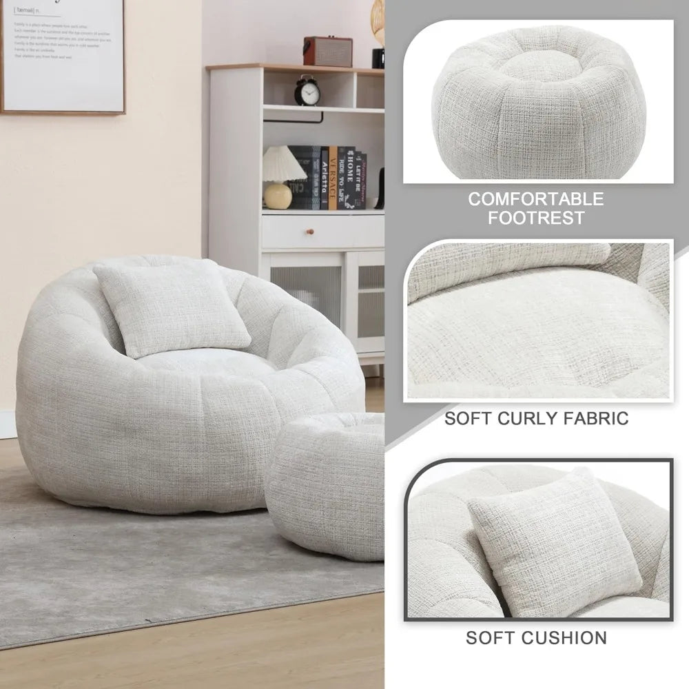 LANA Rolvyn Swivel Chenille Bean Bag Chair with Footrest