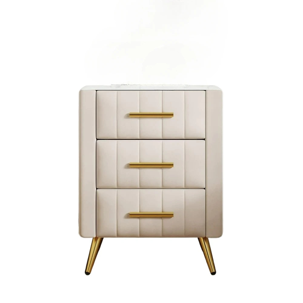 JOANNA Velvet Upholstered Nightstand with Faux Marble Top, 3-Drawer Modern Bedside Table - 16.3''