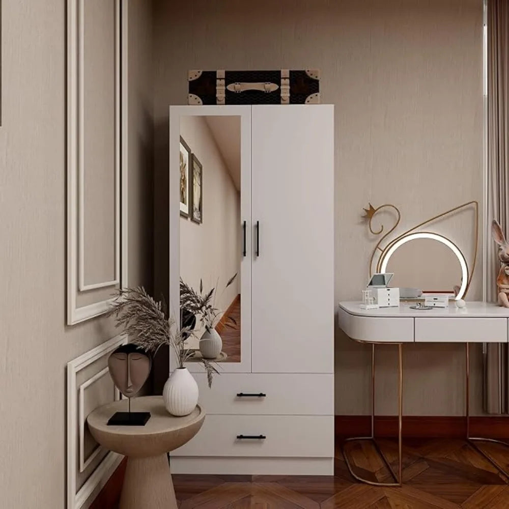 MARIAH Armoire Wardrobe Closet – Wooden Wardrobe Cabinet with Mirror | 32"W