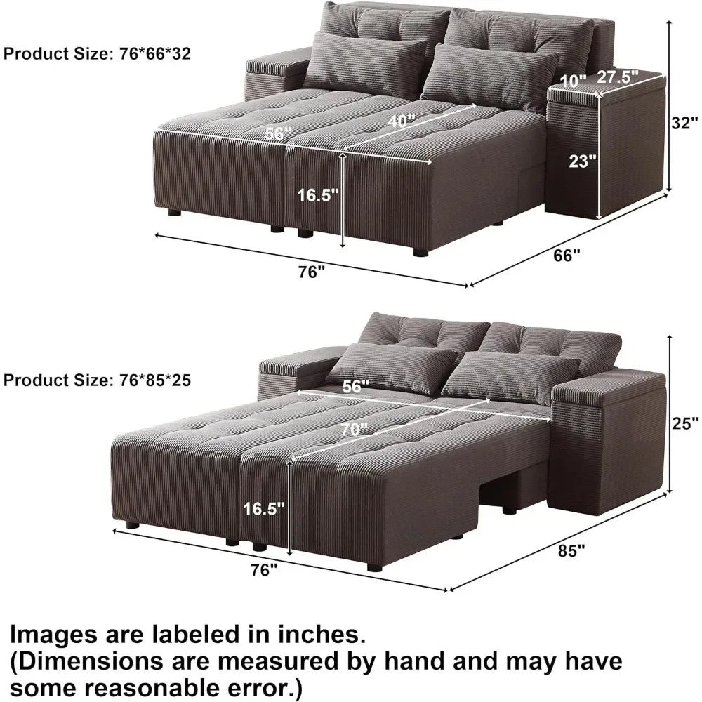 SYDNEY CloudFlex Minimalist Convertible Sofa Bed – L-Shaped Sectional Couch – 111"W