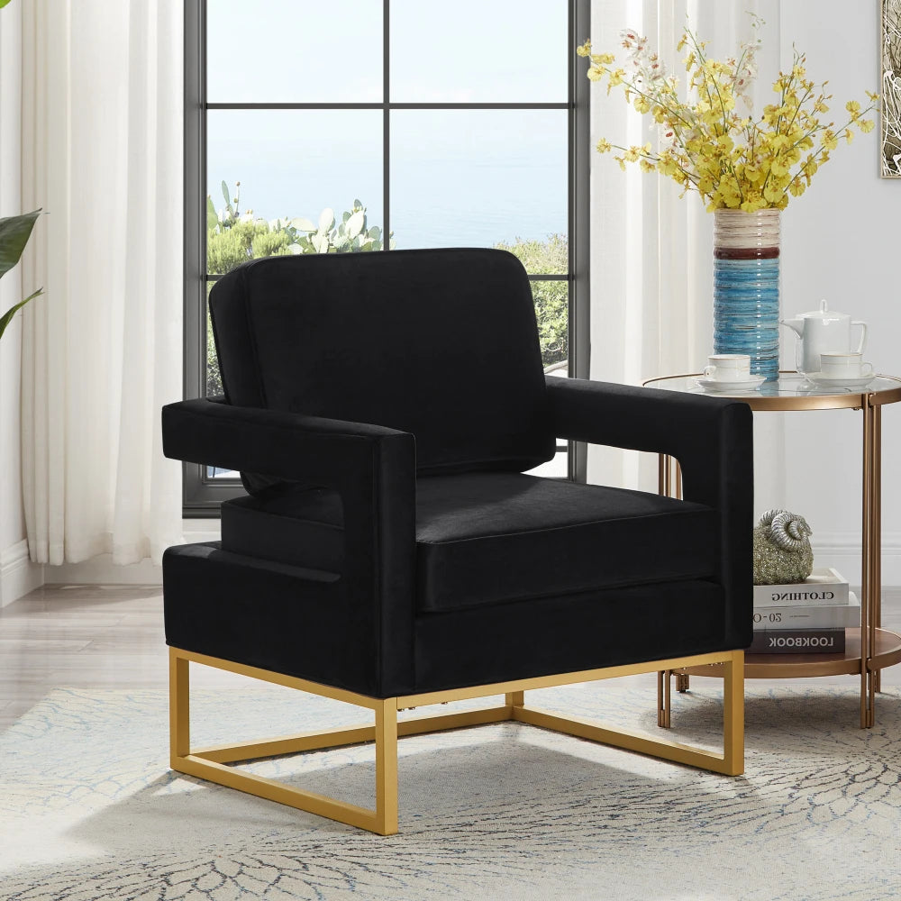 RYDER Modern Style Accent Chair – Velvet Upholstered Armchair with Gold Metal Base- 29" W