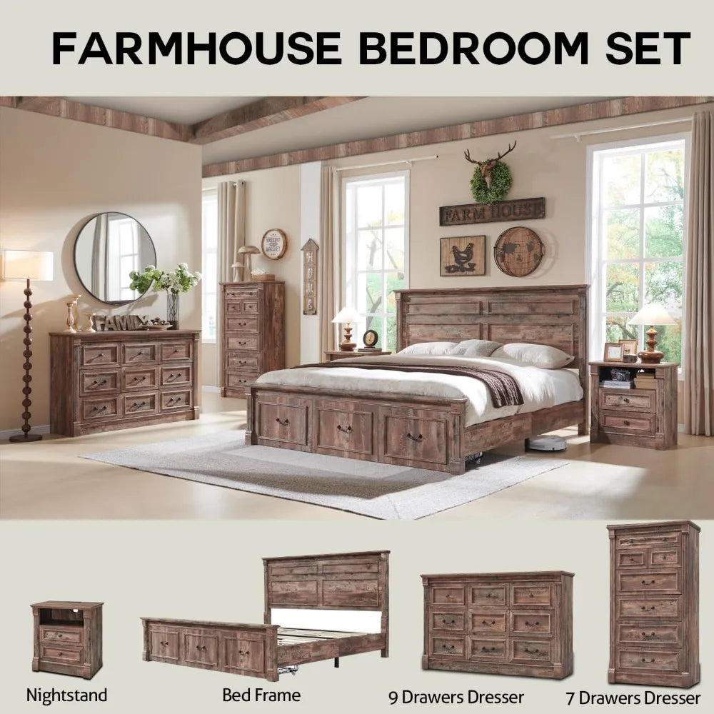 ELISE Rustic Farmhouse 8-Drawer Dresser with Roman Column Design – 61'' Wide Bedroom Storage Chest