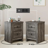 LAILA Nightstand Set of 2 - 17.7" Wide Wood End Table with Charging Station & Storage Drawers