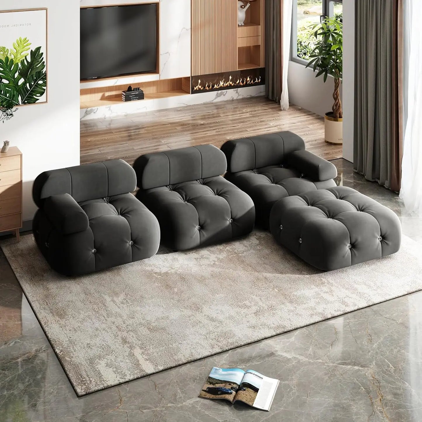 ALIVIA Modern Bubble Modular Velvet Sectional Sofa – L-Shaped Convertible 3-Seater Couch | 103.5"W