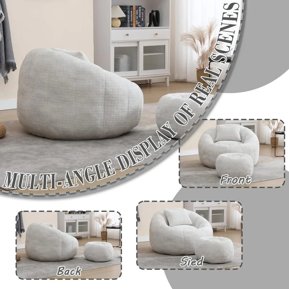 LANA Rolvyn Swivel Chenille Bean Bag Chair with Footrest