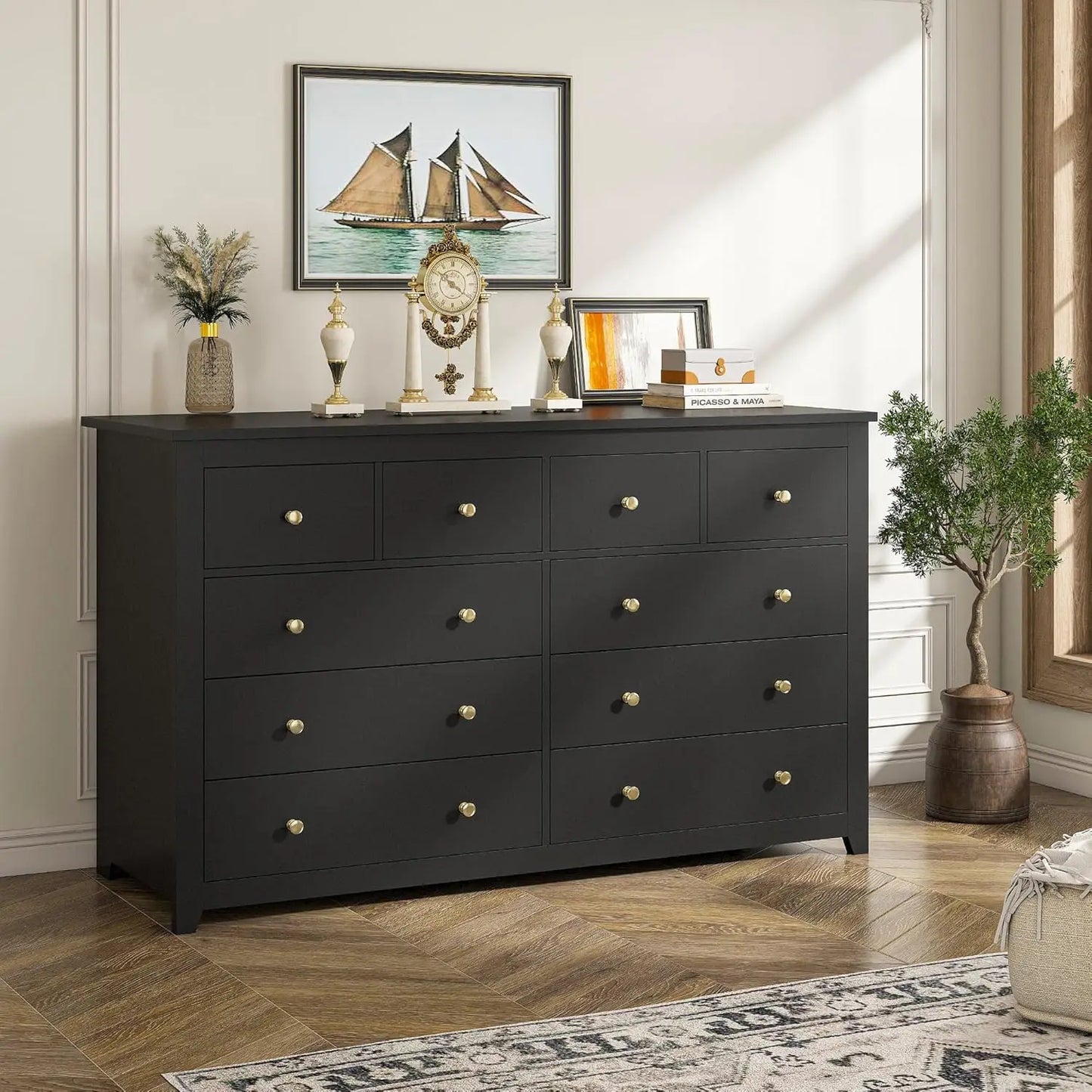 MORGAN Modern Minimalist 10-Drawer Wood Dresser – Large Storage Chest - 52.2'' Wide