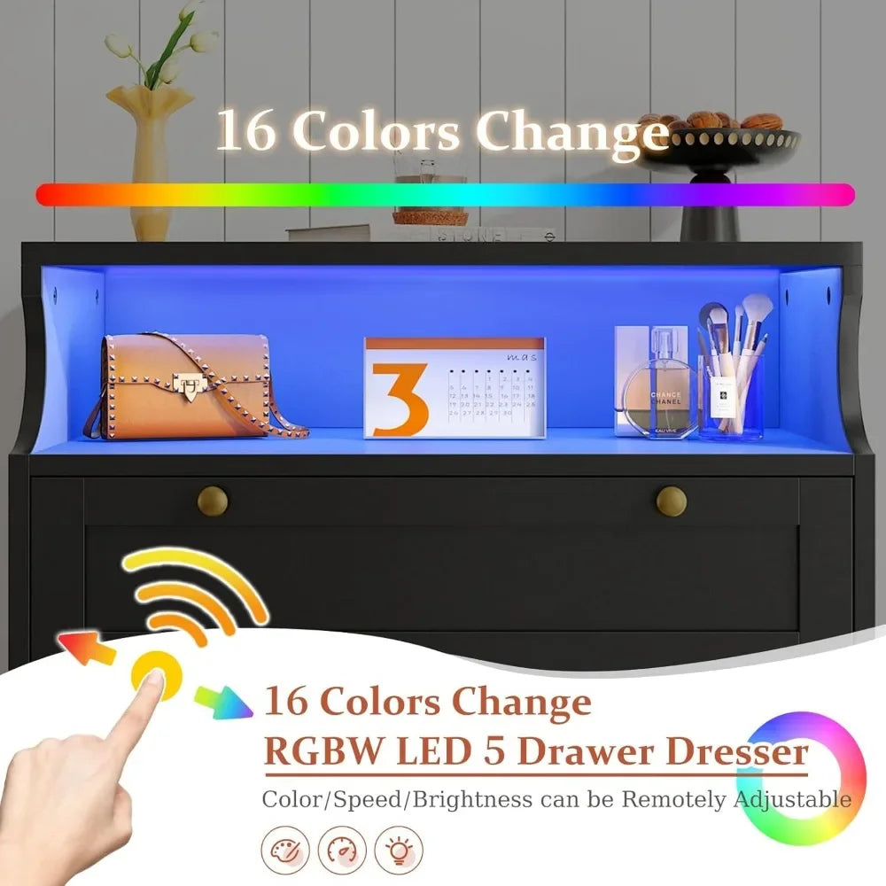 JULIET Modern LED Bedroom Dresser with 5 Drawers - 31.5'' Wide