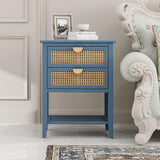 EVELYNN Modern Blue Rattan Nightstand Set - 2-Drawer Side Table 18'' Wide