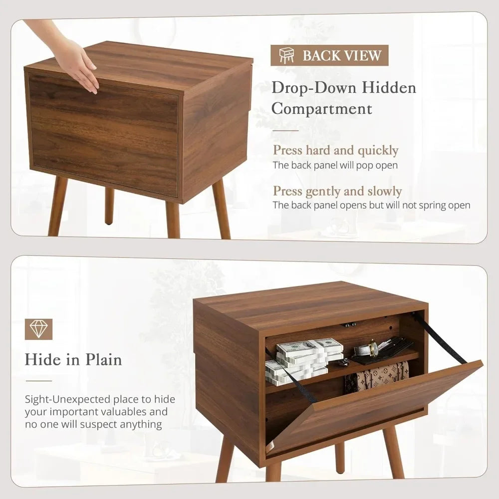 MYLAH Mid-Century Hidden Compartment Nightstand - 17.9'' Wide Bedside Table with Storage Drawer