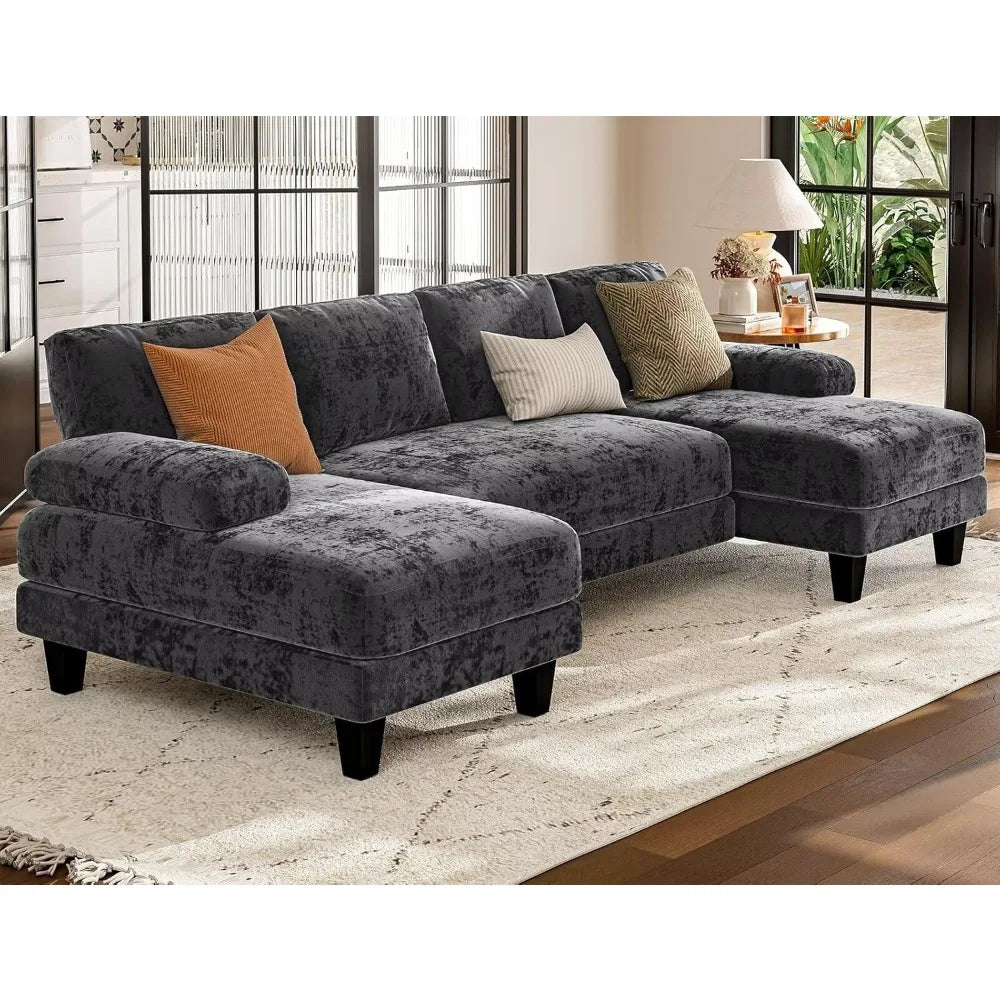 RYLEIGH Modern Foam Upholstered U-Shaped Sectional Sofa – Double Chaise Lounge Couch | 111.8"W