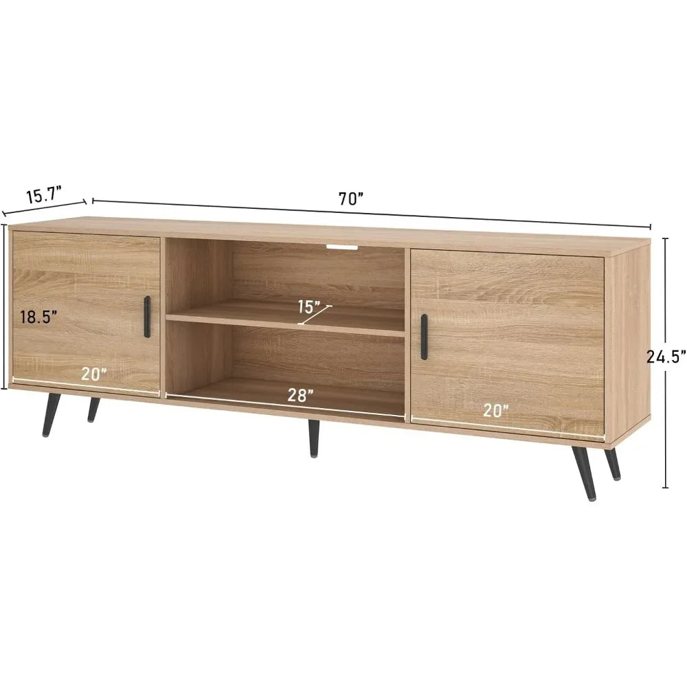 70 Inch Mid Century Modern TV Stand for 75 Inch , Wood with Storage, for Living Room Entertainment Center TV Stands