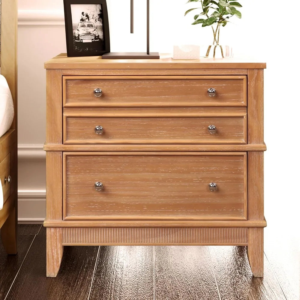 EMORY Rustic 3-Drawer Solid Wood Nightstand - 27.3" Wide Bedside Table with Storage
