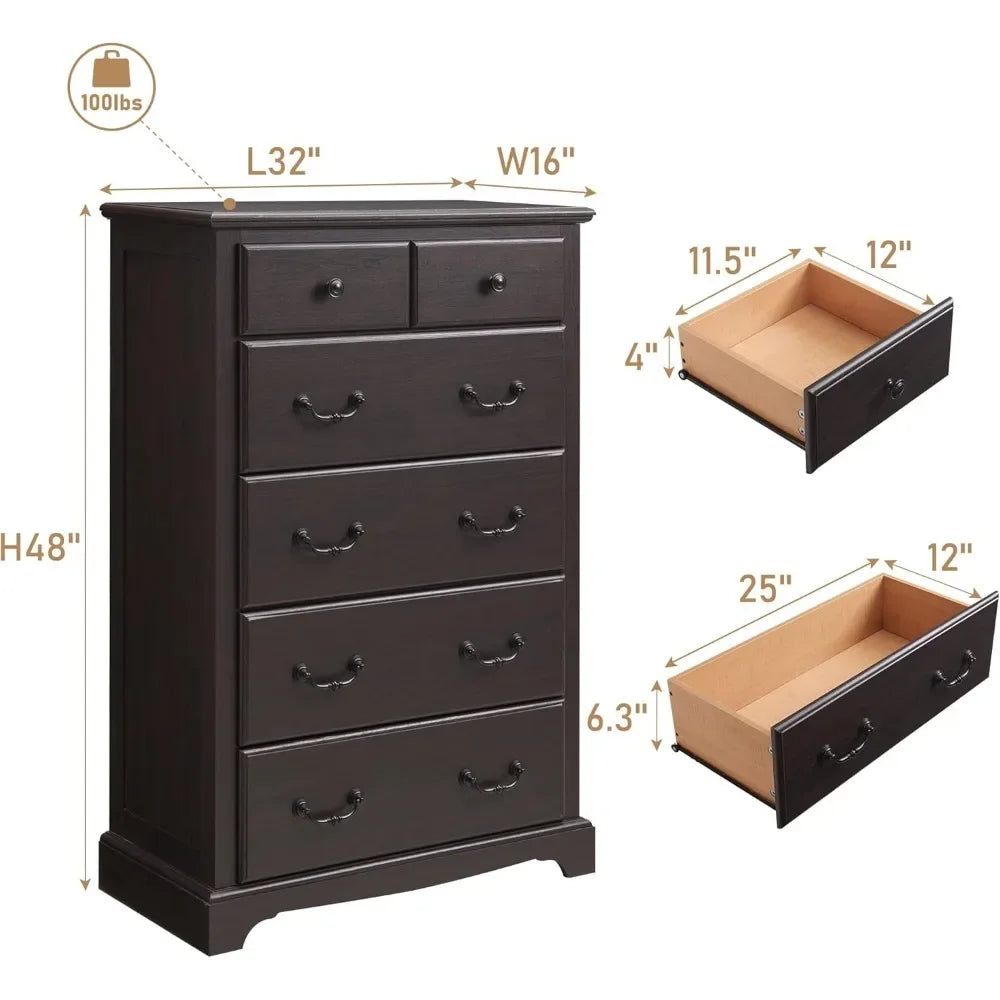 OCTAVIA Vintage 6-Drawer Chest of Drawers - 32'' Wide Bedroom Dresser, Classic Ball Pull Handles