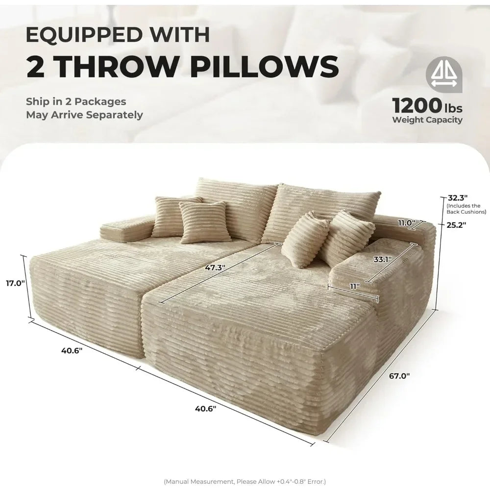 RYLAN Modern Cloud Corduroy Sofa Bed – Deep Seat Plush Sectional Couch | 80"W