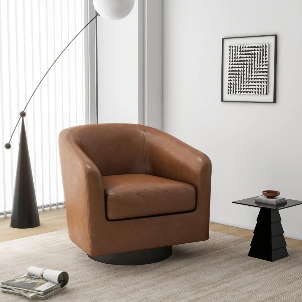 LONDON Kelsa Swivel Barrel Chair – Modern Faux Leather Armchair - 26”W