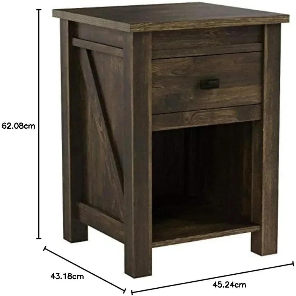 HEIDI Rustic Farmhouse Nightstand with Drawer & Open Shelf - 17.8"