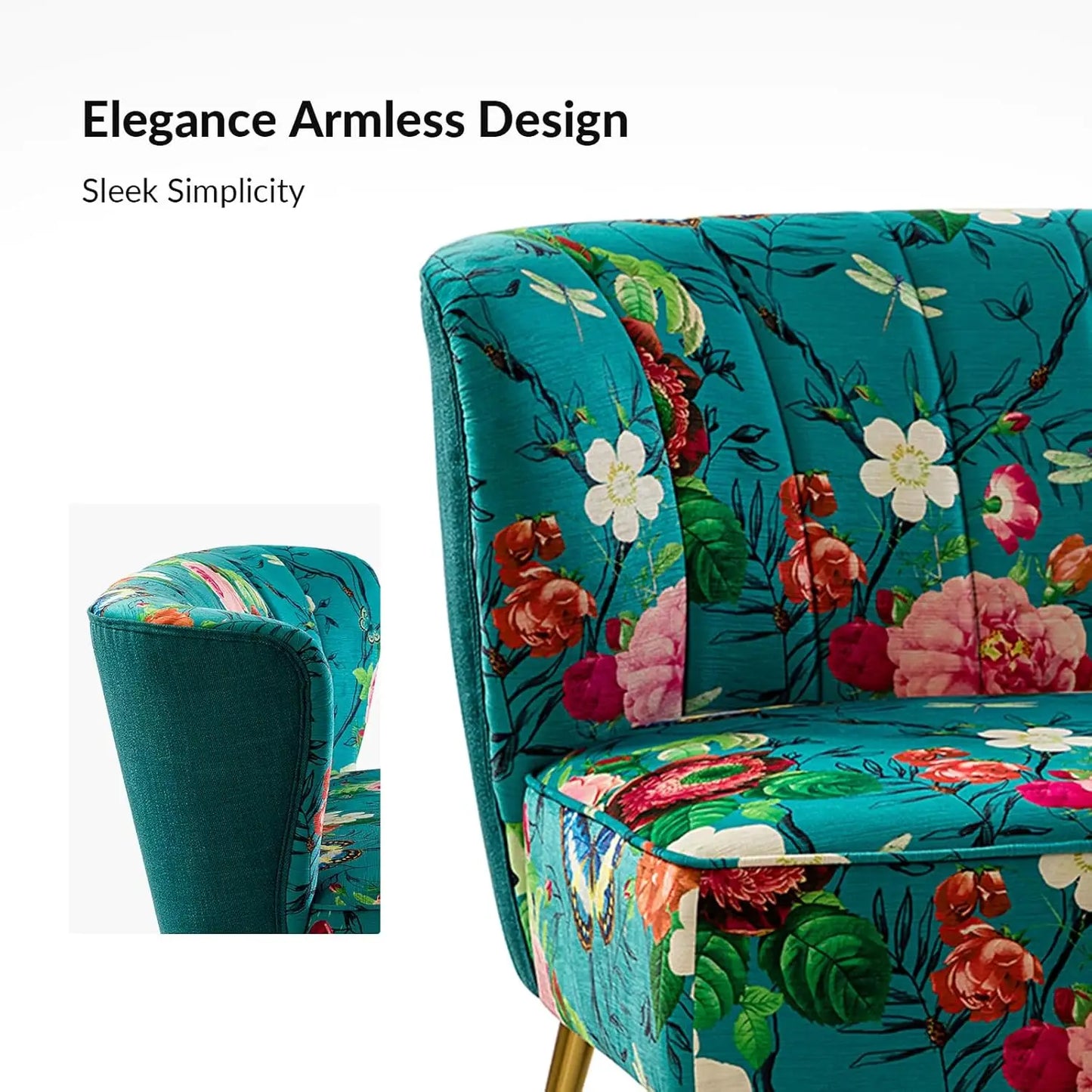 RUBY USA Loveseat Sofa – Modern Floral 2-Seat Armless Couch - 46.7" W