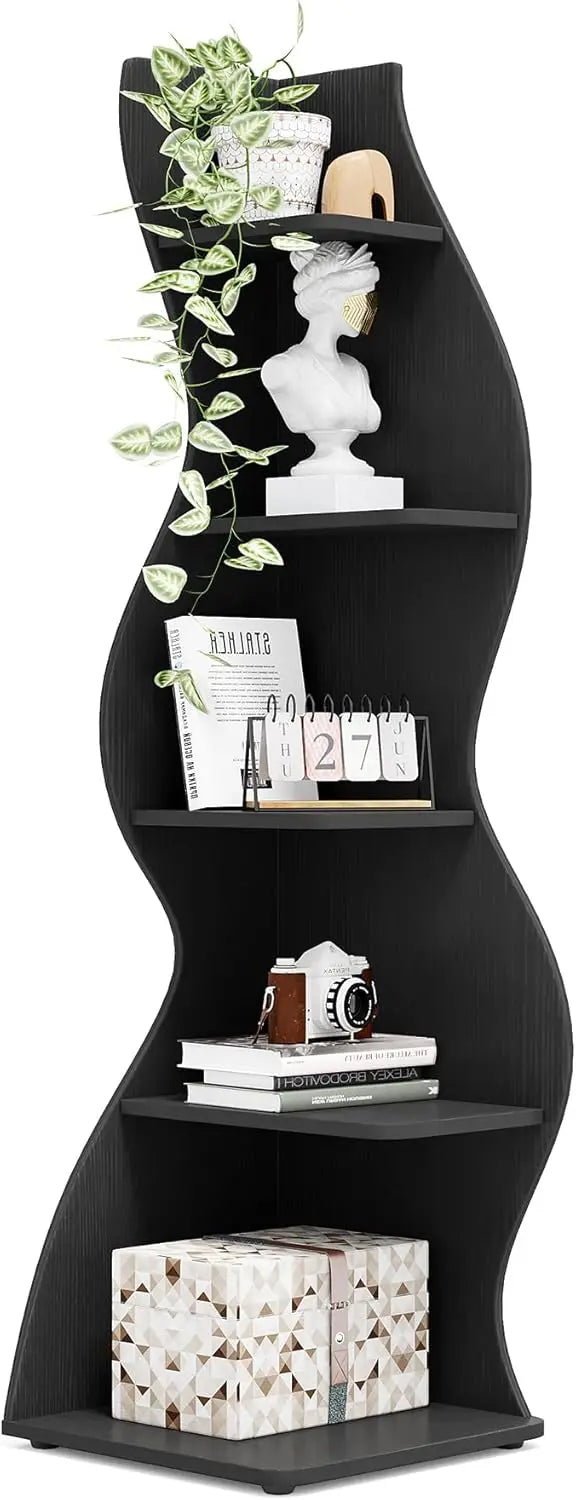 OLDENBURG Rustic 5-Tier Corner Shelf Bookcase – 19.68” W