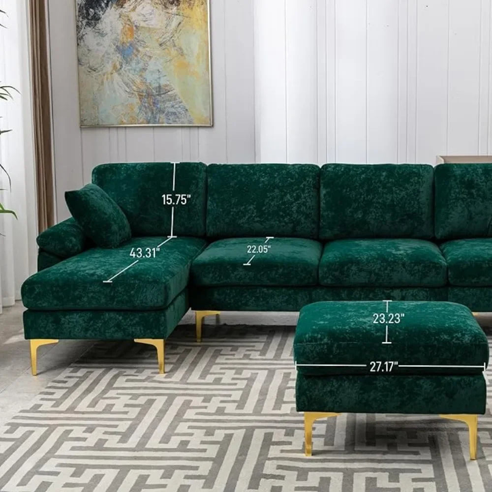 RYKER Modern Velvet U-Shaped Sectional Sofa with Chaise & Ottoman – Sectional Couch – 114.17" W
