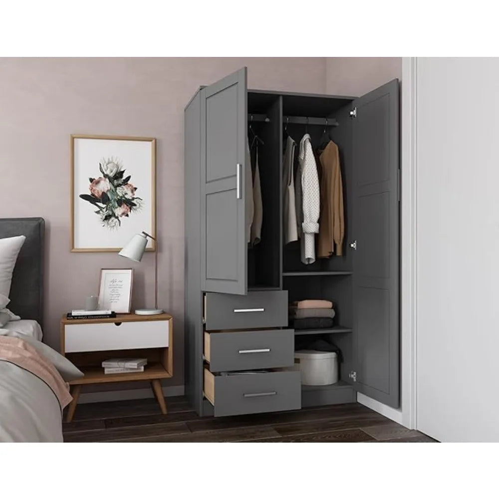 ALEXANDRIA Metro Raised Panel Solid Wood Wardrobe Armoire Closet - 37.75"W Modern Style