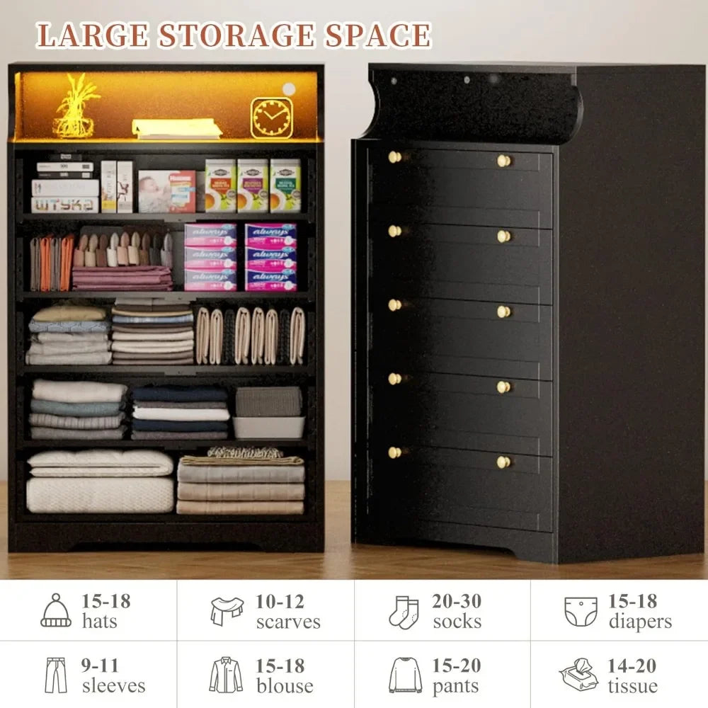 JULIET Modern LED Bedroom Dresser with 5 Drawers - 31.5'' Wide