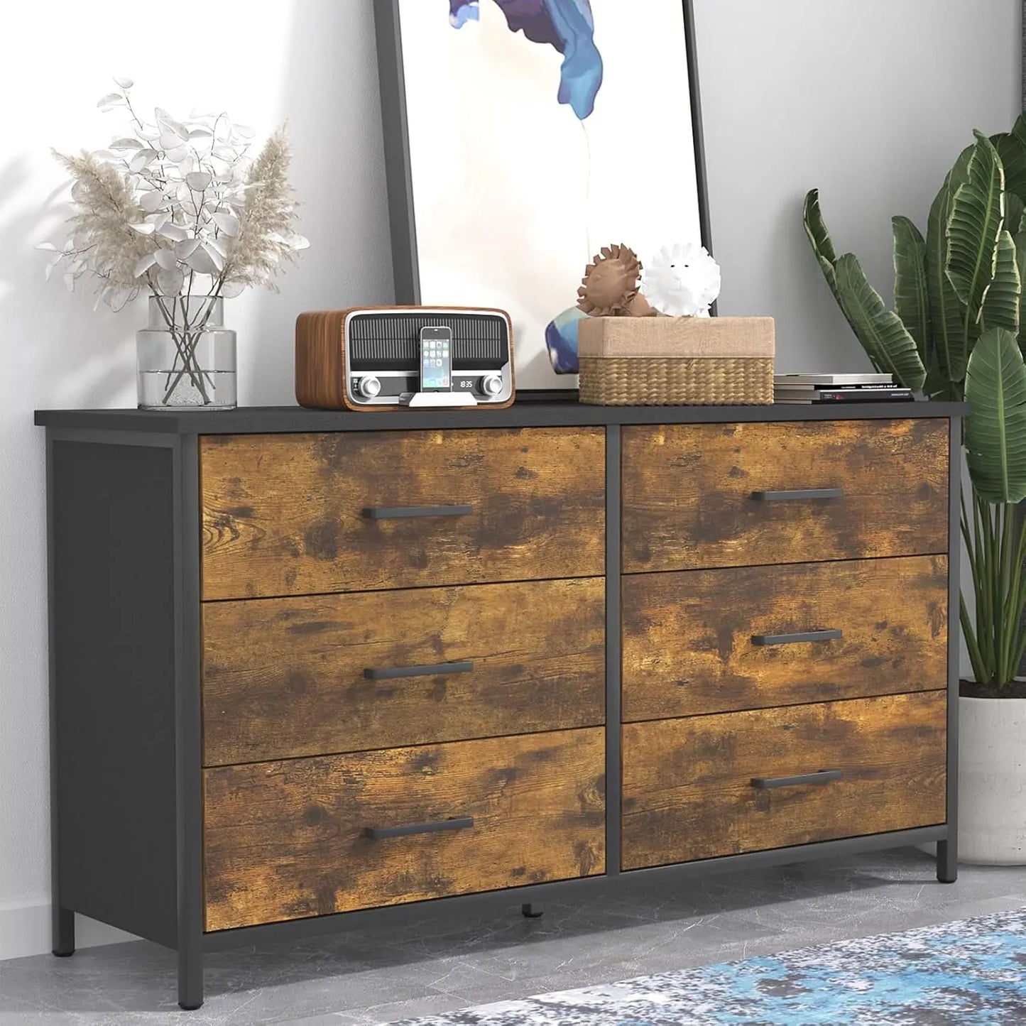 DAHLIA Rustic Industrial 7-Drawer Wood Storage Dresser - 47.2" Wide