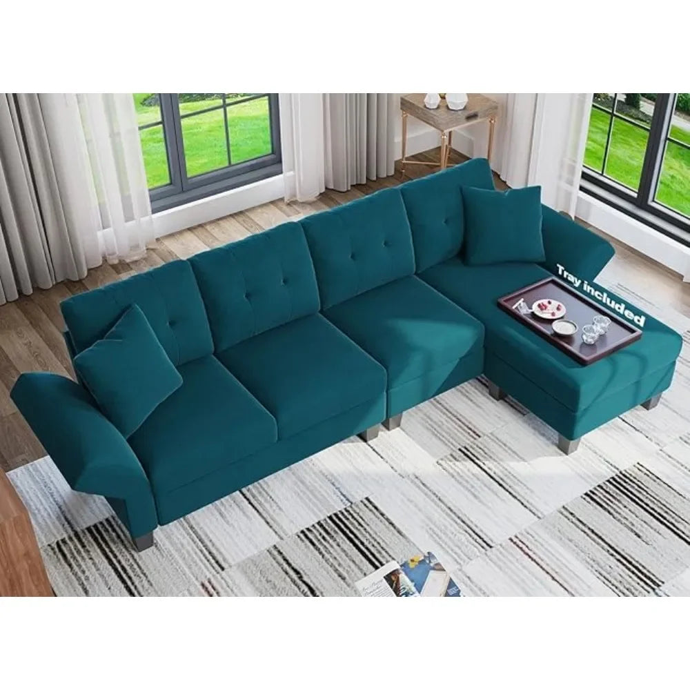 PAUL Modern Velvet Convertible L-Shaped Sectional Sofa – 4-Seater Couch with Chaise | 106.3"W
