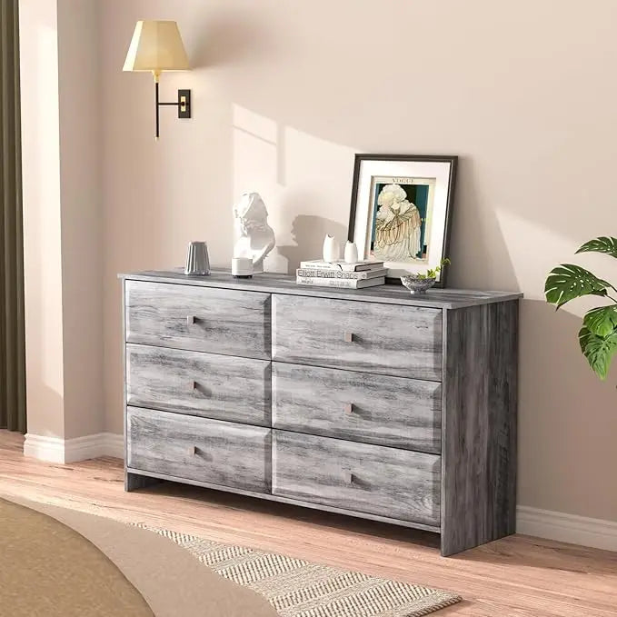 DANNA Rustic Grey 6-Drawer Wood Dresser - 53.9" Wide