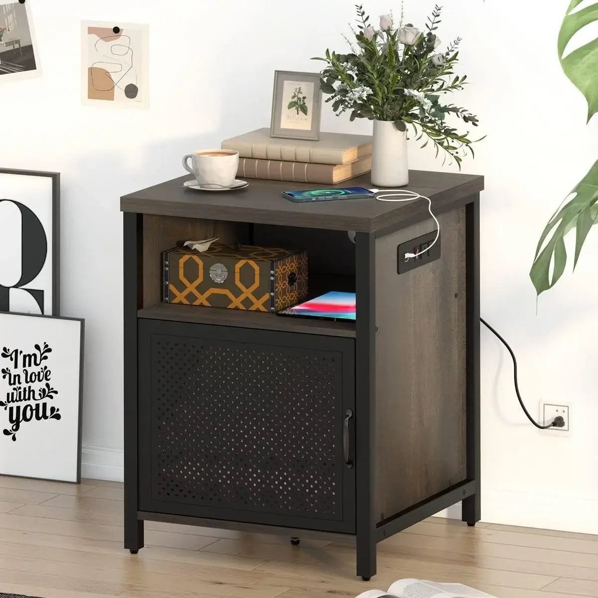 PAIGE Modern Nightstand with Charging Station - 18'' Wide