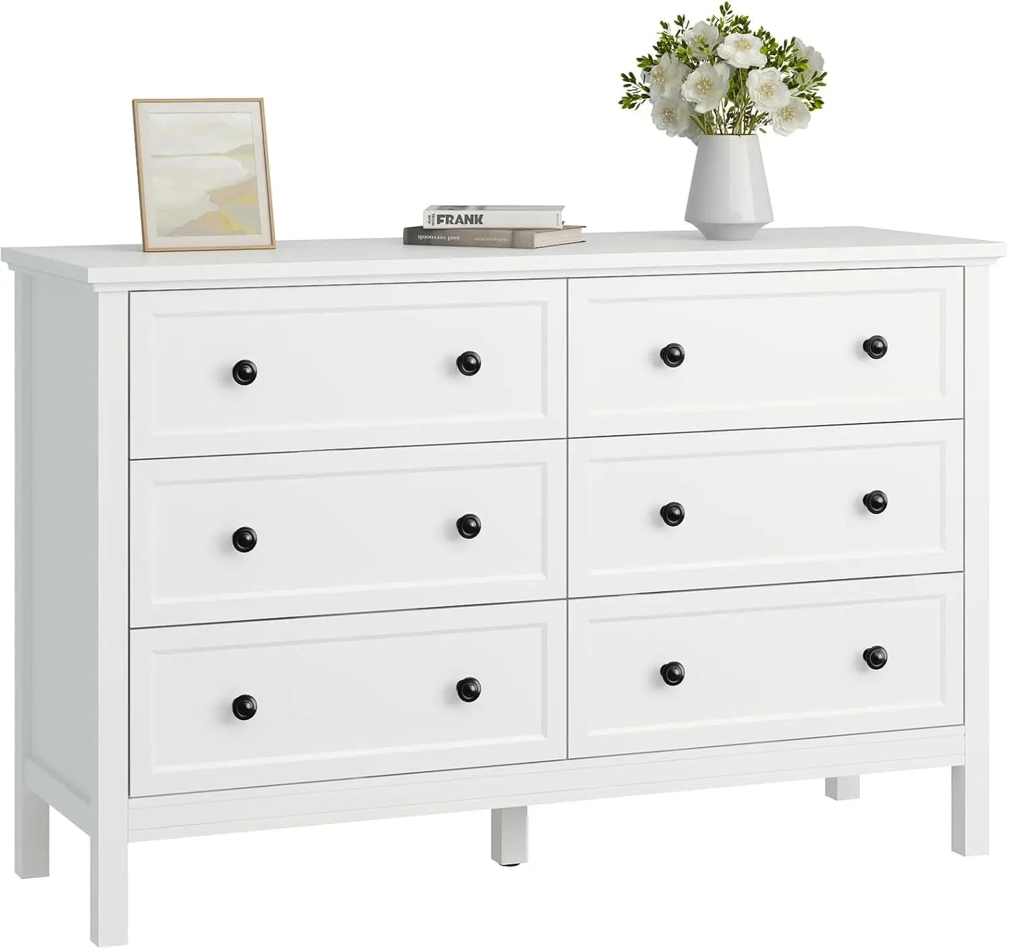 DAPHNE Modern 6 Drawer Dresser – Wide Chest of Drawers with Metal Knob Handles