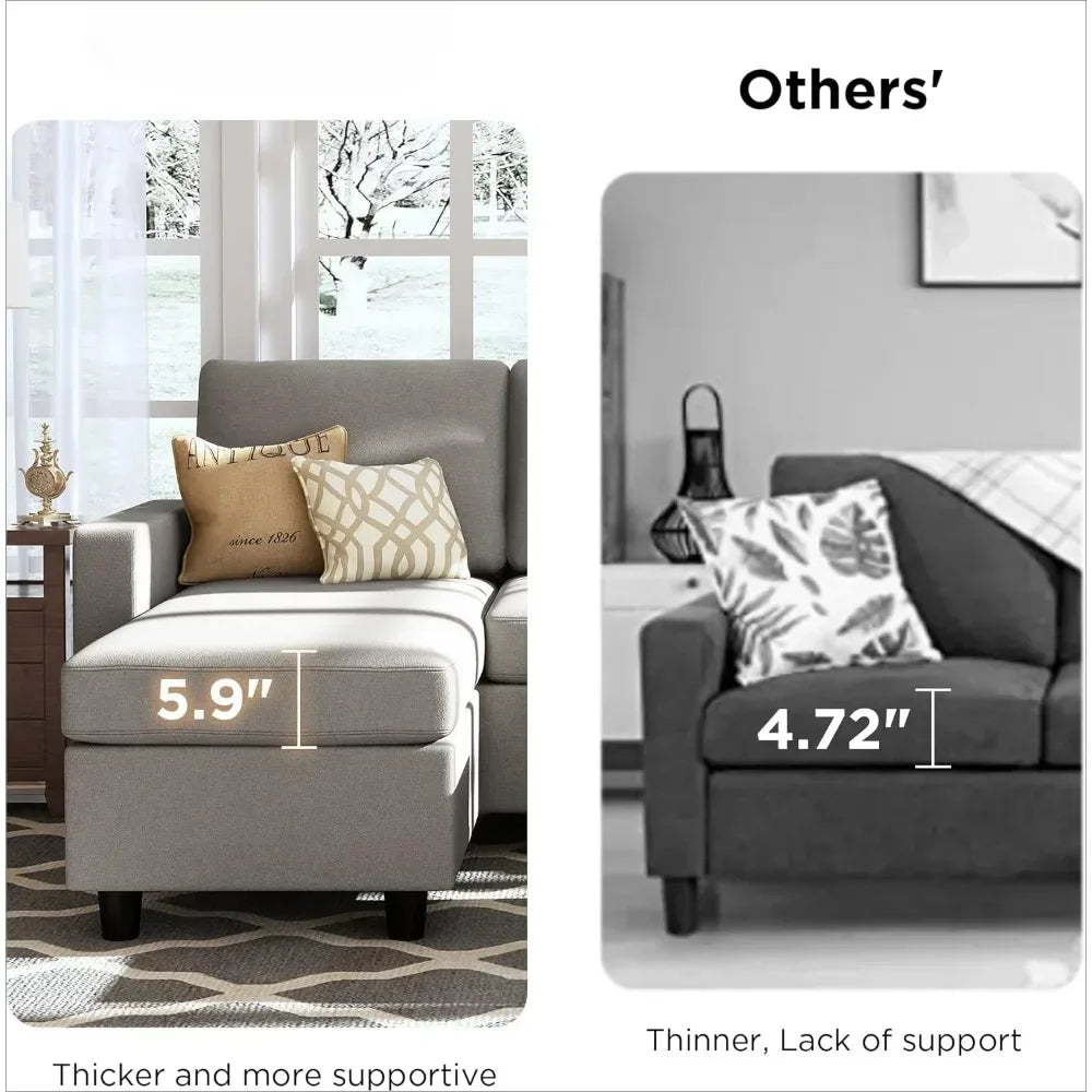 Convertible Sectional Sofa, L Shaped Couch with Linen Fabric, Reversible Couch for Small Space