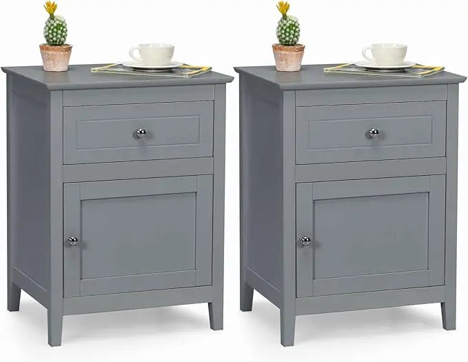 CELINE Modern Wooden Nightstand Set – 19" Wide Bedside Table with Drawer & Cabinet