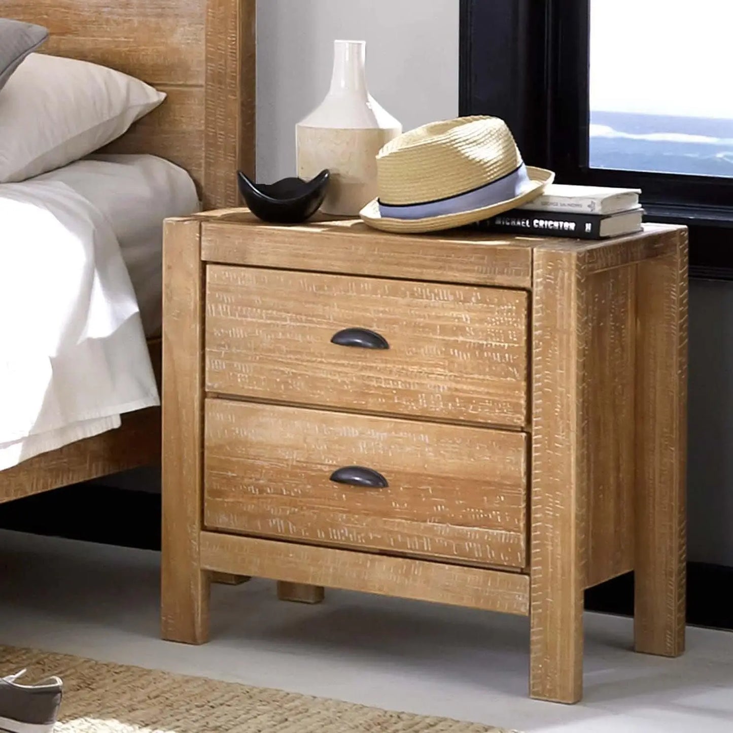 ITZEL Montauk Rustic 2-Drawer Solid Wood Nightstand - 24'' W