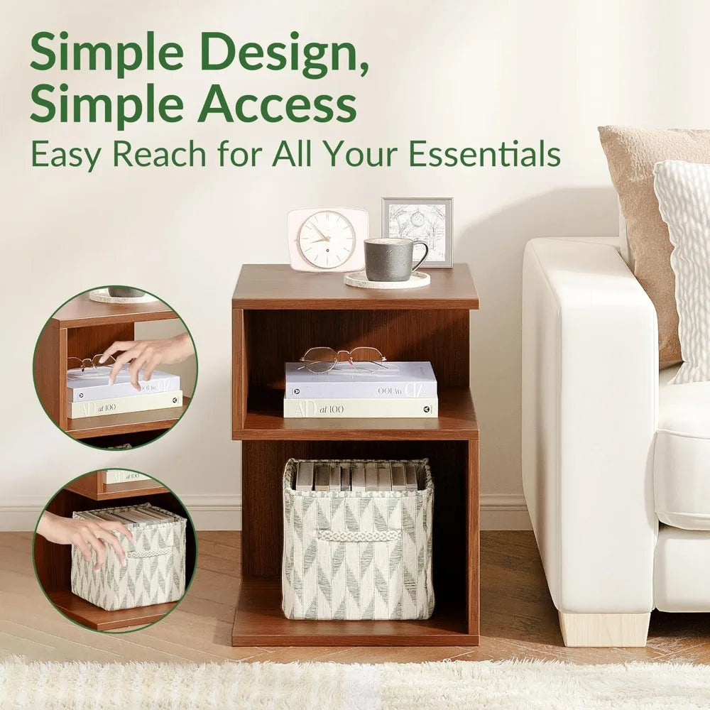 LAURA Tokyo S Minimalist 3-Tier End Table - Japanese-Inspired Bedside Nightstand - 15.7''