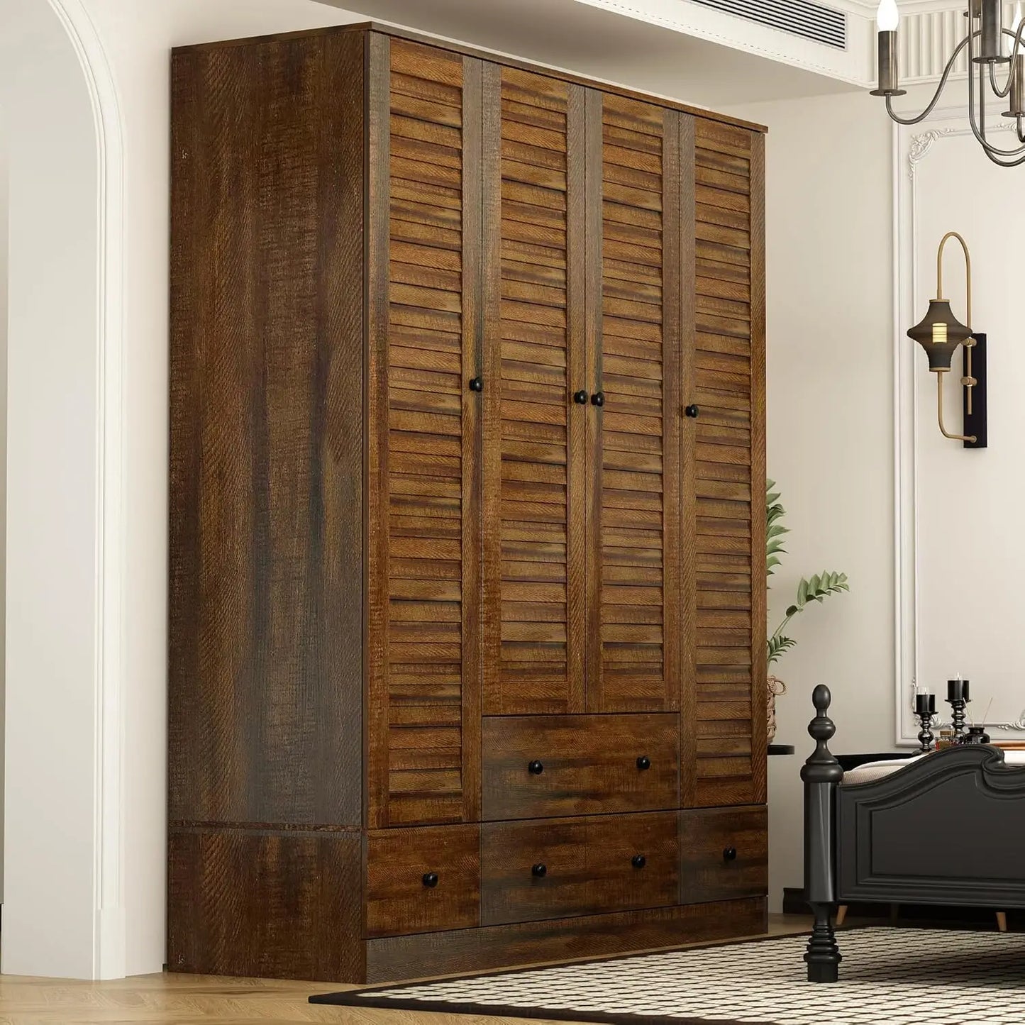 ALAYAH Wide Wooden Storage Closet with Drawers & Shelves