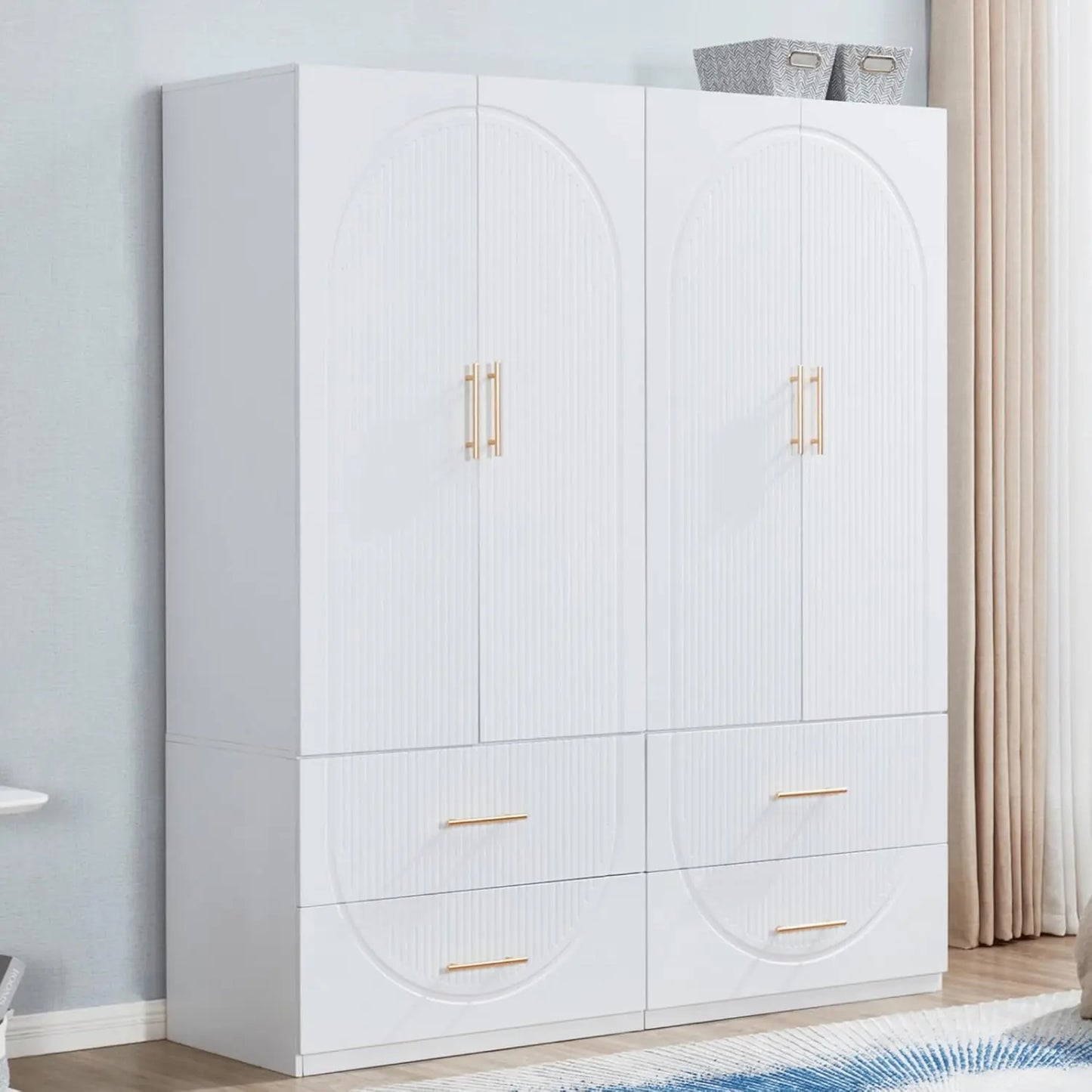 SARAI Modern 3-Door Wooden Wardrobe Armoire Closet Organizer