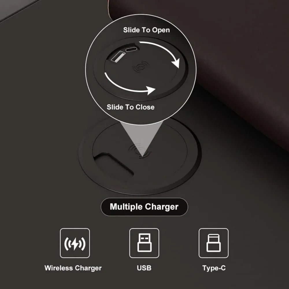 KAYLA Modern Black Leather Smart Nightstand with Wireless Charger - 19.7"