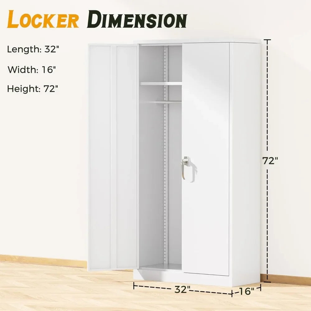 HOLLY White Metal Wardrobe Closet with Shelves – 32" Wide Armoire Cabinet