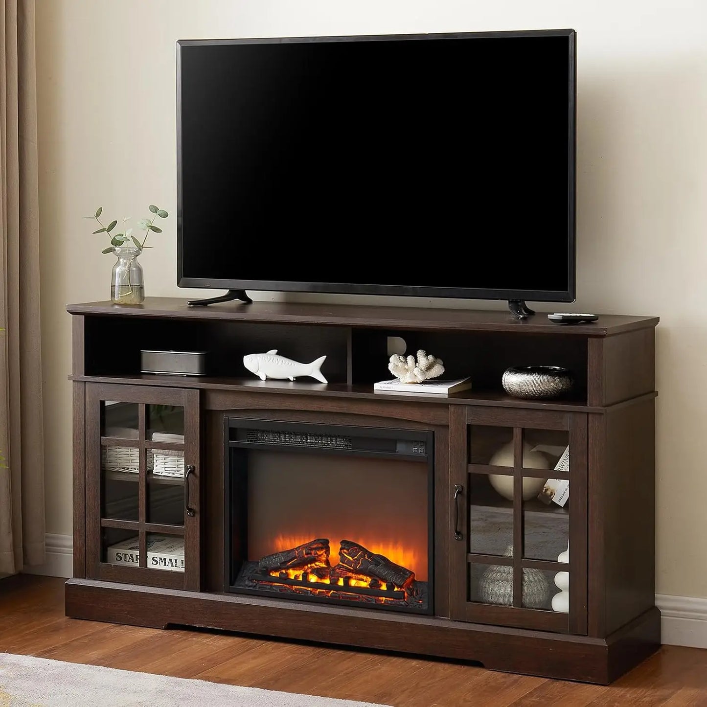 JULIAN 65" Fireplace TV Stand, Entertainment Center with Storage - 58" W