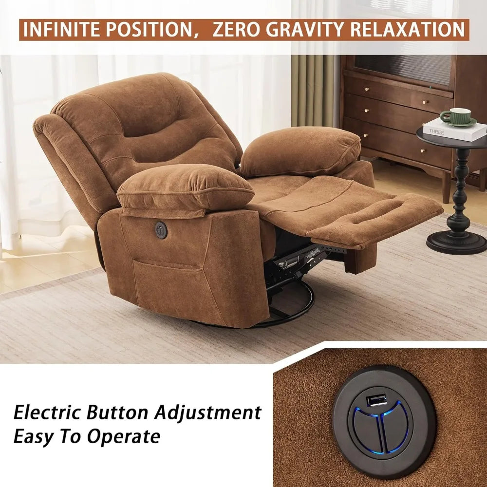 XAVIER Large Power Swivel Rocker Recliner with Massage & Heat, USB Port- 36.2" W
