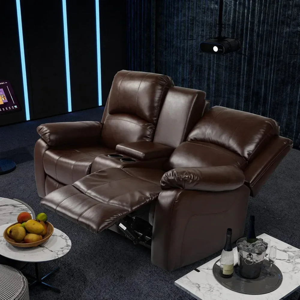 JASMINE Minimalist Modern Reclining Sofa with Storage Console, Double Recliner - 36" W